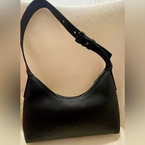 Banana Republic Black Leather Shoulder Bag with Silver Zip